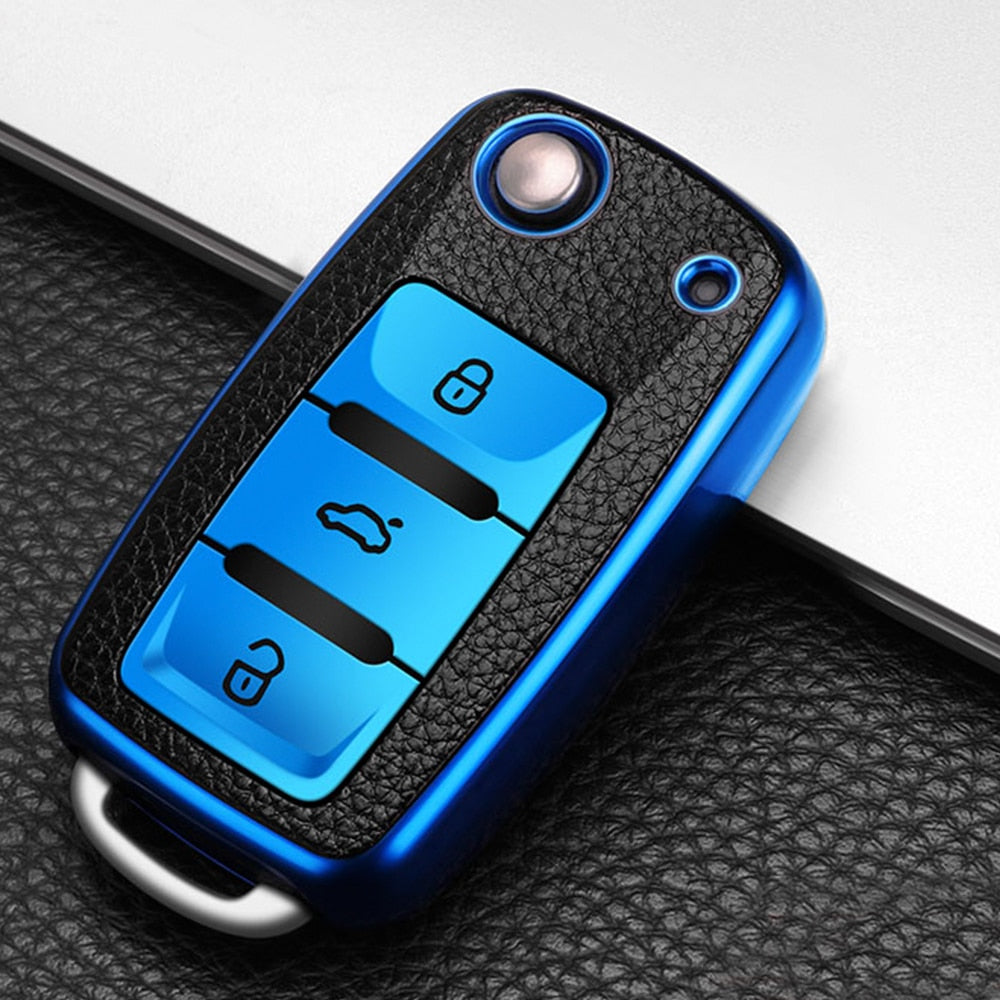 Leather Car Key Cover Case for Volkswagen / Beetle / Skoda / Jetta