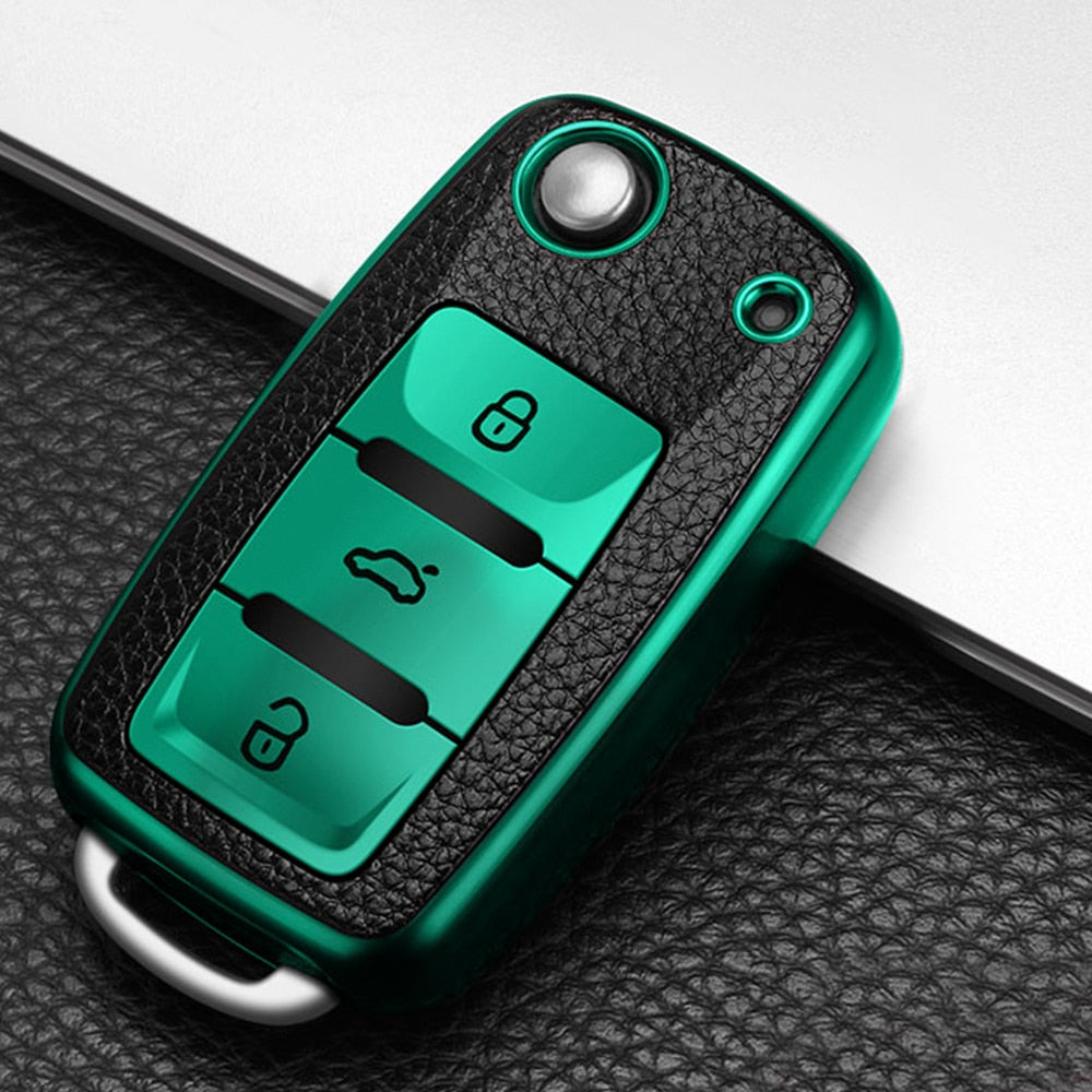 Leather Car Key Cover Case for Volkswagen / Beetle / Skoda / Jetta