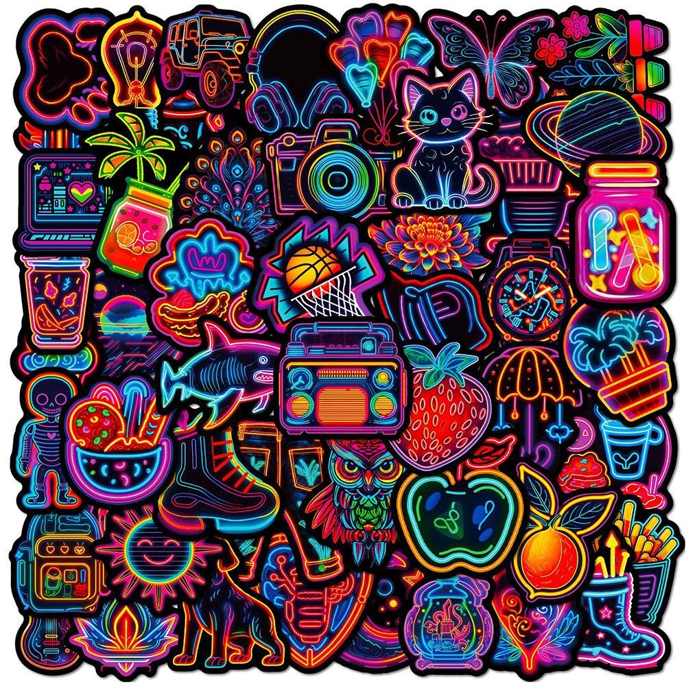 Premium Mix - Neon Light Cartoon Stickers - One Beast Garage